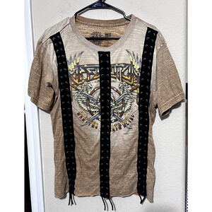 Affliction T-Shirt Men's XL Beige American Customs Setlist Grunge Goth lace up